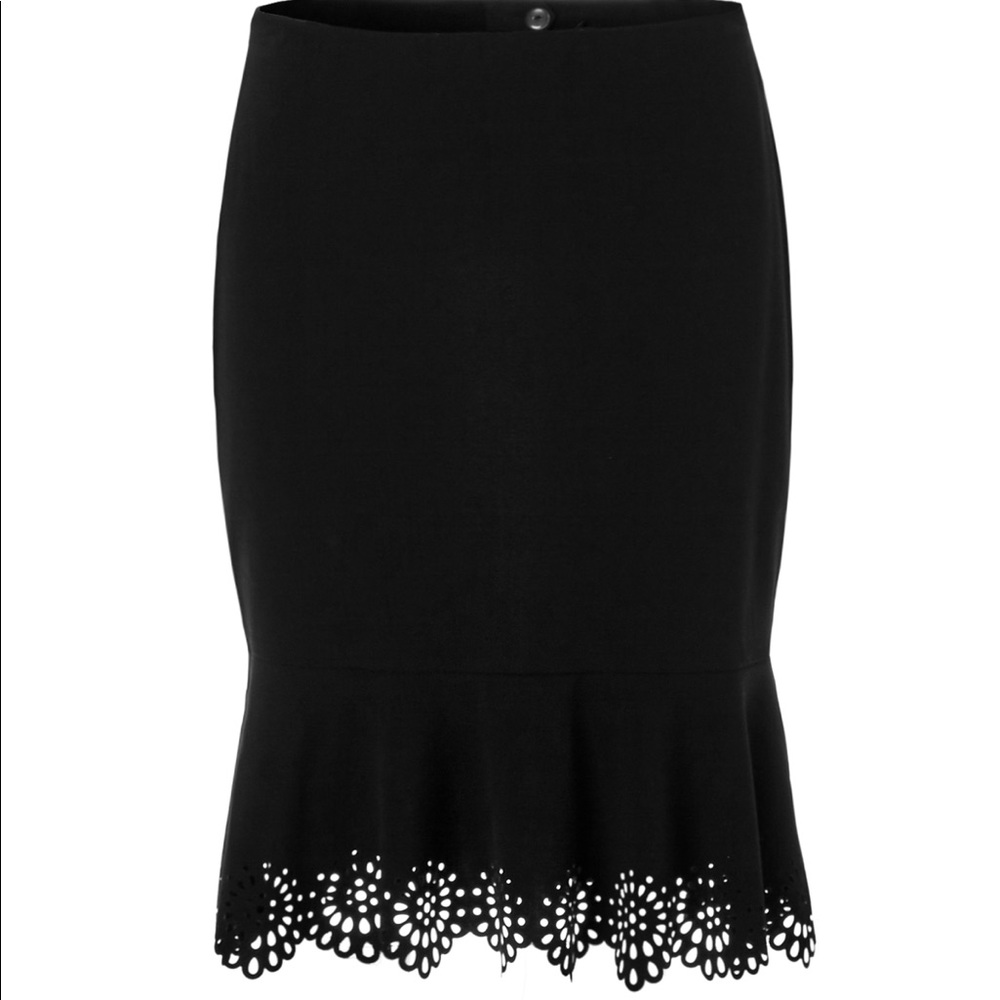 (2/$20 sale!) Nine West black laser cut lace bottom trumpet pencil skirt - Picture 1 of 6